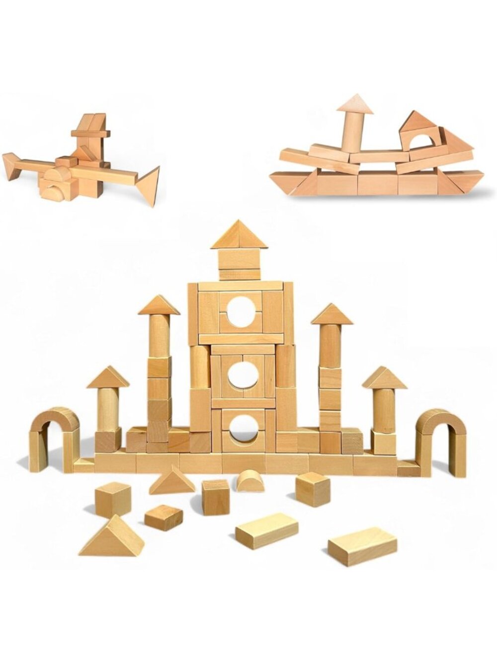 100-Piece Wooden Building Blocks Set with Shape-Sorter Lid & Storage Bucket